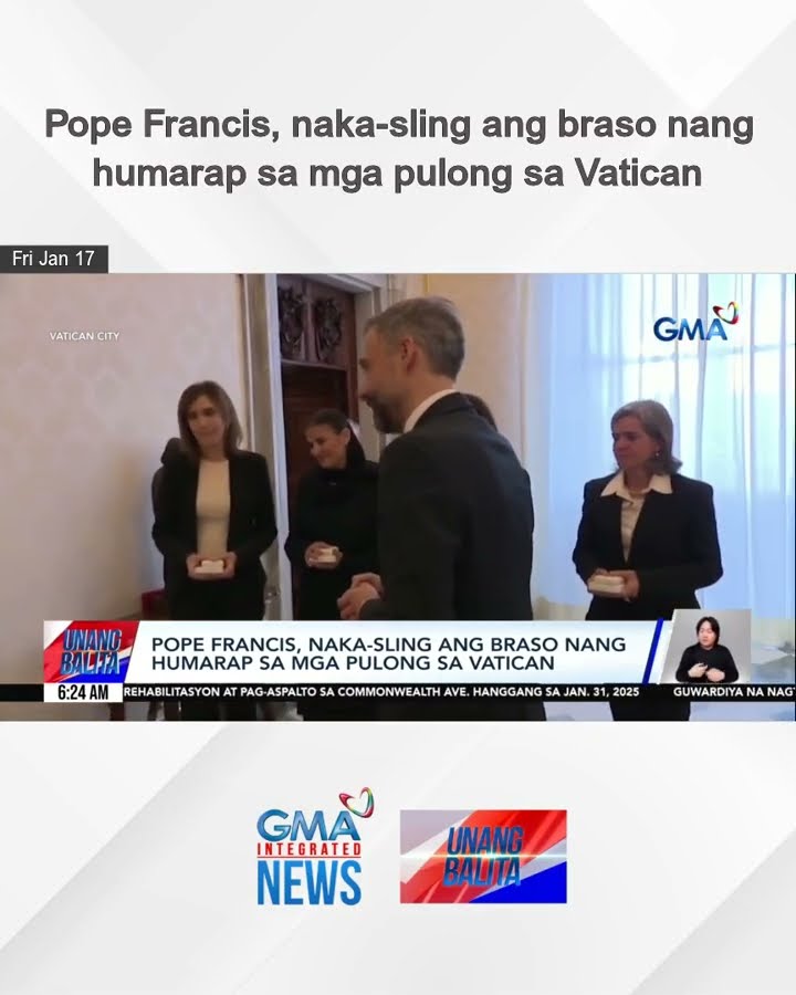 Pope Francis, naka-sling ang braso nang humarap sa mga pulong sa Vatican | Unang Balita