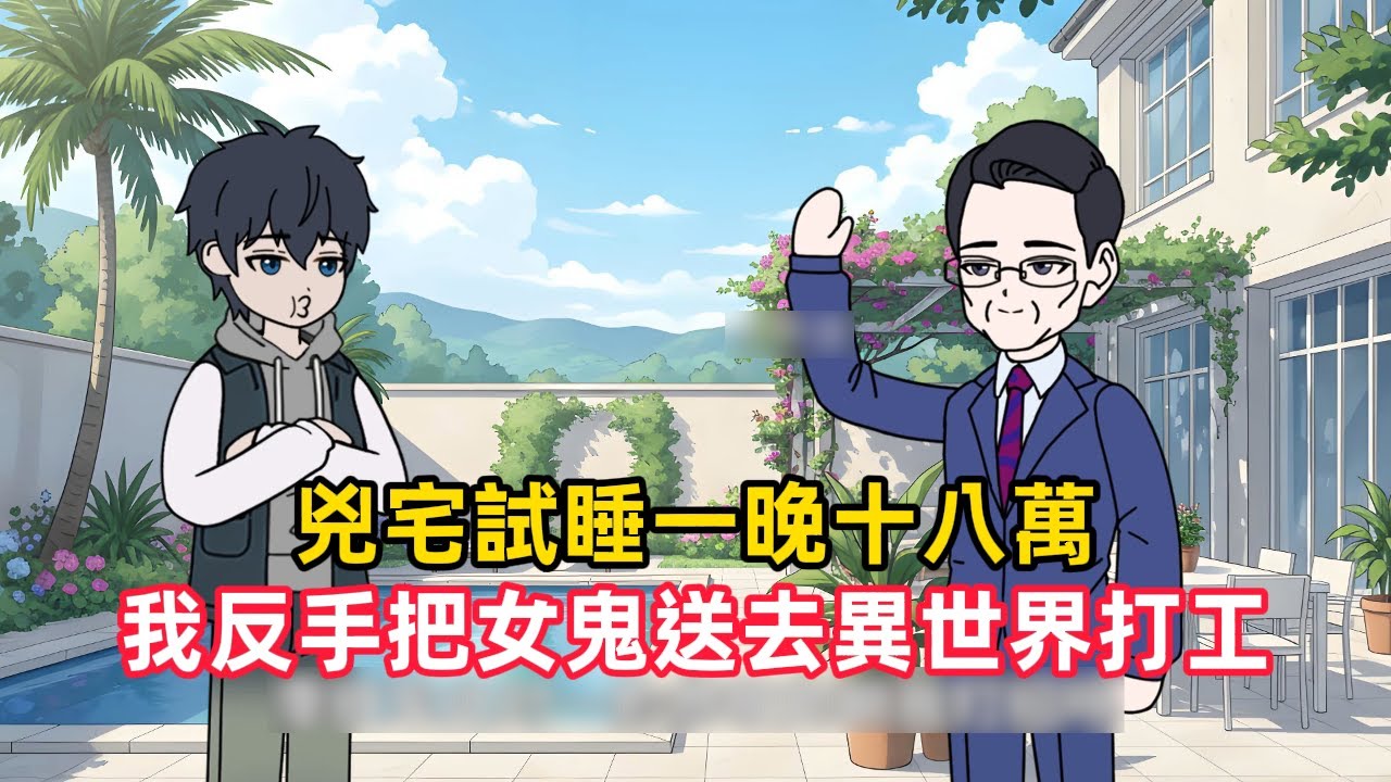 《兇宅試睡一晚十八萬，我反手把女鬼送去異世界打工》失業青年因一則神秘廣告，成為凶宅試睡員，一夜開價十八萬，沒想到首晚就撞見白衣女鬼，他非但不逃……#漫畫解說