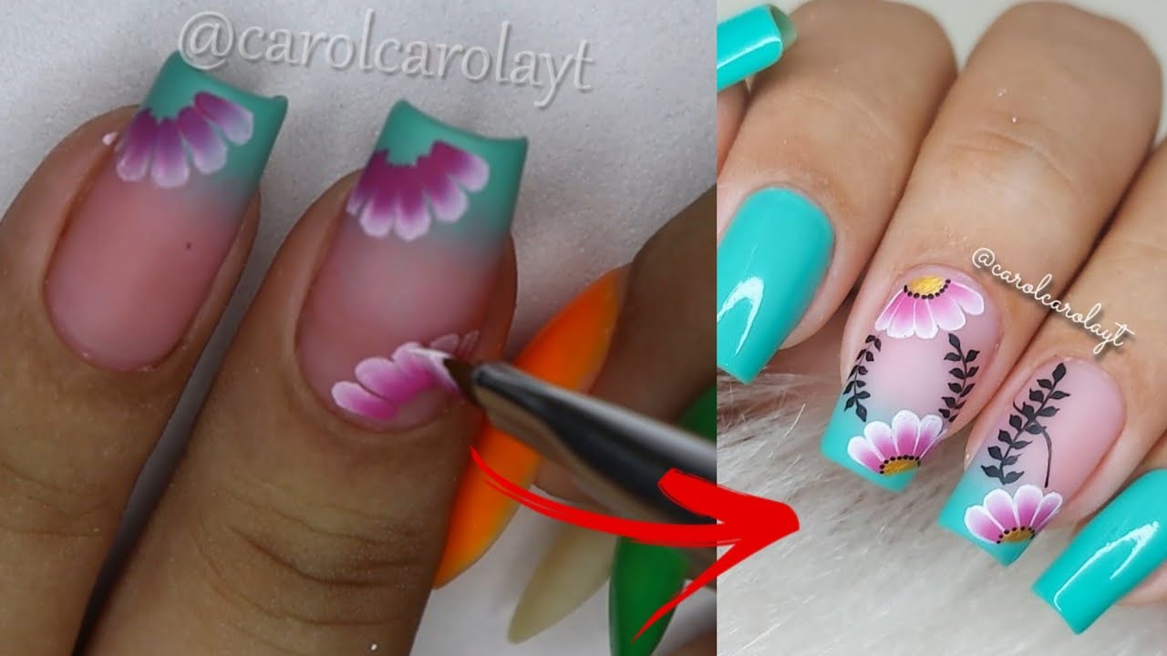 unhas decoradas - flores - passo a passo