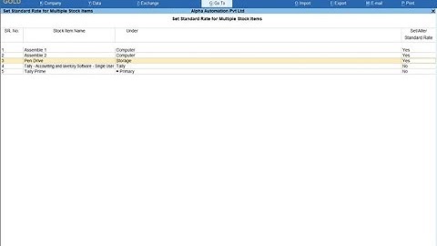 Tally Add On : Set Standard Rate for Multiple Stock Items in Tally Prime Software.