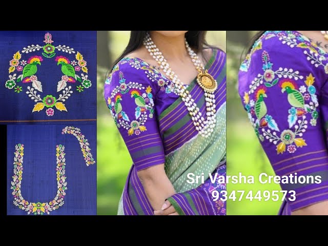 Embroidery Designs For Sarees Computer Designs Green Hand Embroidered