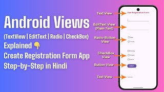 Android Text, EditText, RadioButton, CheckBox, Button Explained in Hindi (User Registration Form)