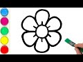 Rainbow flower drawing painting and coloring for kids  toddlers  easy drawings