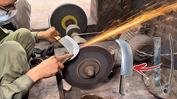 Skilled Blacksmith Forging a Fish Meat Cleaver from Old Leaf Spring