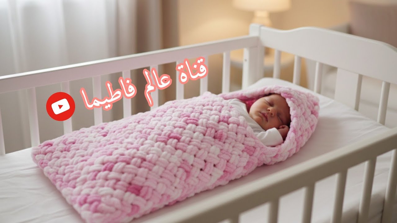 مهاد بيبي / بورت بيبي بدون ابره بخيط اليزا بافي ، غرزة الباسكت المائلة ، Alize puffy Bunting Cocoon