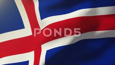 Iceland Flag Waving In The Wind. Looping Sun Rises Style. Animation Loop