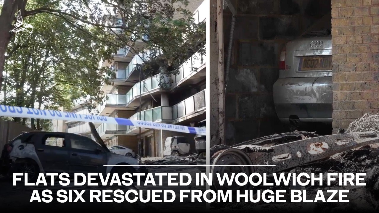 Six people rescued from burning Woolwich flats as cars torched in huge fire Six people rescued from burning Woolwich flats as cars torched in huge fire