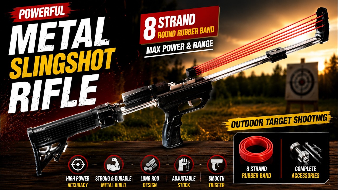 🔥 Powerful Metal Slingshot Rifle | 8 Strand Round Rubber Band