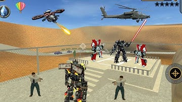 Vegas Crime Simulator - (Transformer Destroy Army Helicopter) Car Robot Attack Army Base - Gameplay