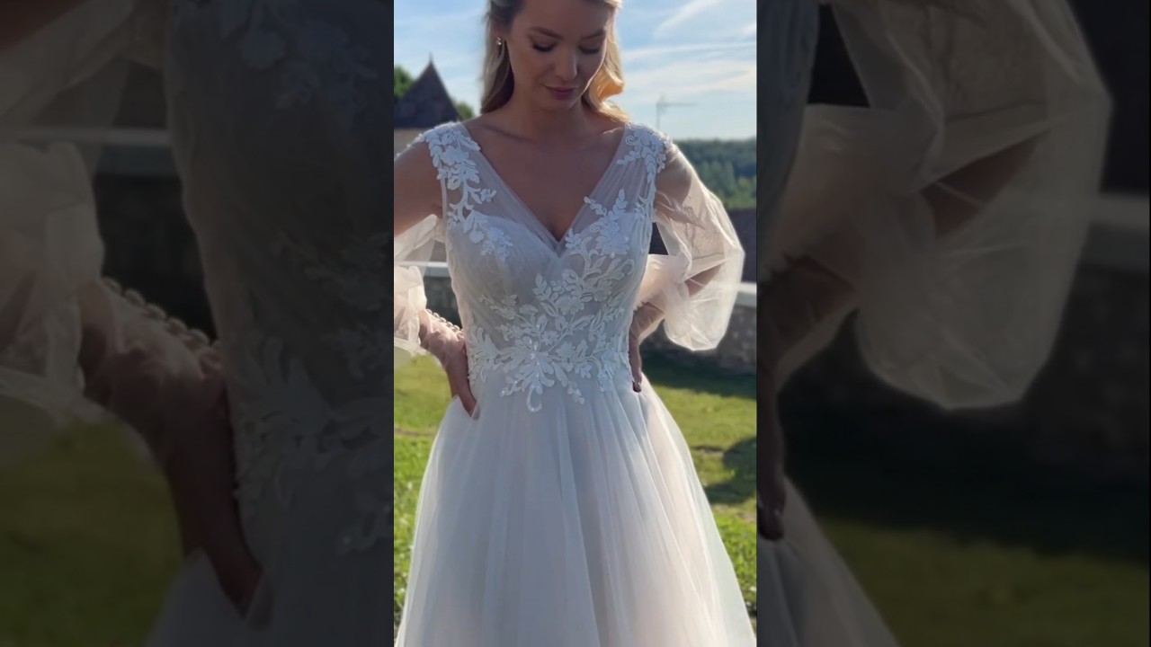 Larkin A-line dress delicate tulle sleeves intricate lace timeless  #wedding  #weddingdress  #bride