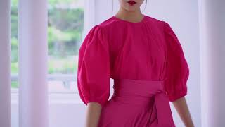 HOT PINK COTTON - OVERSIZED FLARE TOP WITH GATHERED SLEEVE AND BELT