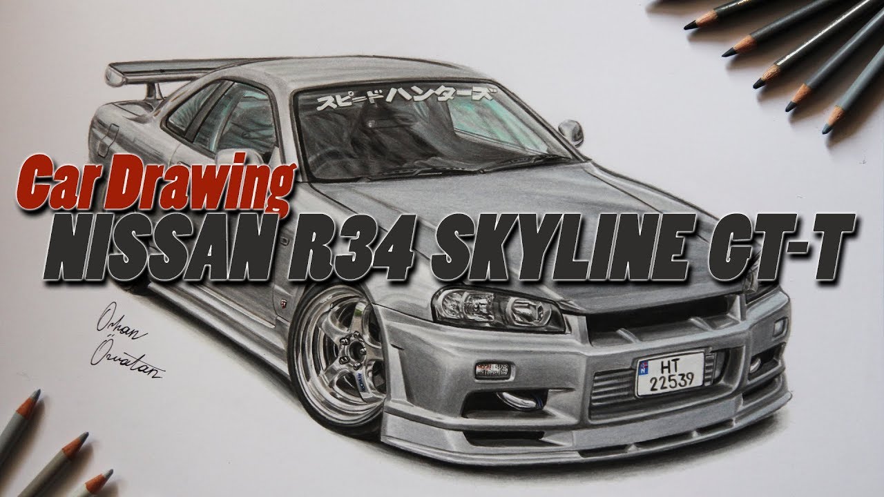 Nissan Skyline R34 Gtt Realistic Jdm Car Drawing