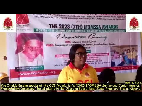 Pep Talk: Mrs Emeka Speaks at the 2023 IFOMSSA (Jnr & Snr) Awards Ceremony Otuocha, Nigeria (8/4/23)