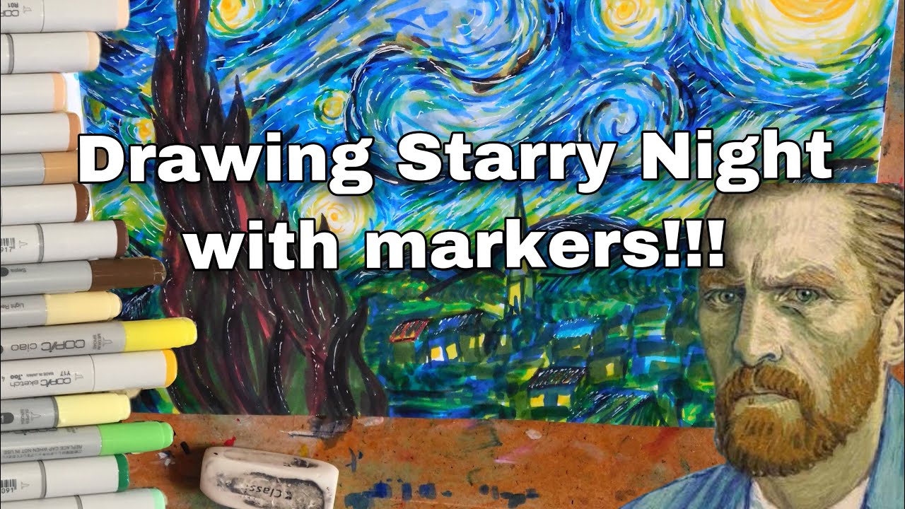 Drawing Van Gogh's Starry Night with markers | Time-lapse - YouTube