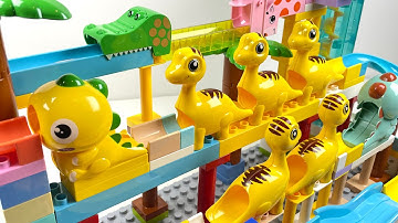 Satisfying Building Blocks Marble Run Race ASMR - Cute dinosaurs