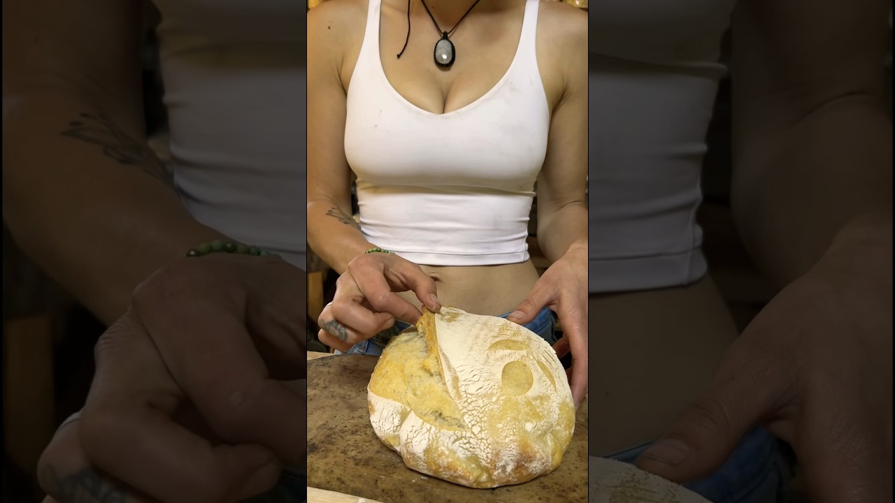 How I MAKE BREAD Pt. 2 - Off Grid in My Brick Oven #youtubeshorts #offgrid #alone #food #bread
