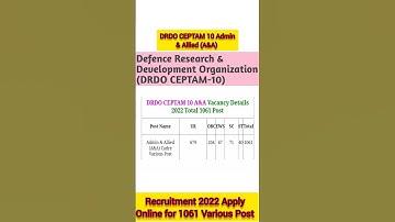 DRDO CEPTAM 10 Admin & Allied (A&A) Recruitment 2022 Apply Online for 1061 Various Post
