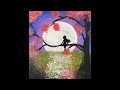 Cover for Scrapbook | Malen auf Malpappe | Acrylic Painting Technique | Girl on a tree by full moon