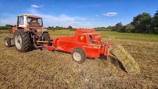 Заготовка сіна в українському селі трактором ЮМЗ-6. Покіс, валкування, тюкування