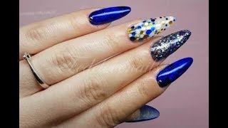 Nail art: Shine in 💛gold and blue💙