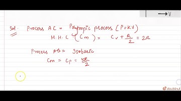 One mole ideal monoatomic gas is heated according to path AB and AC. If temperature of state B a...
