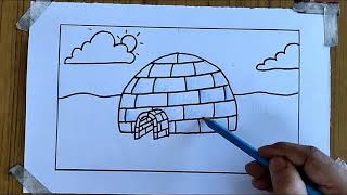 How to draw igloo drawing