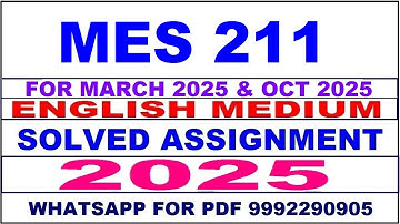 MES 211 solved assignment 2025 in English || MES 211 solved assignment 2025 || ignou MES211 2025