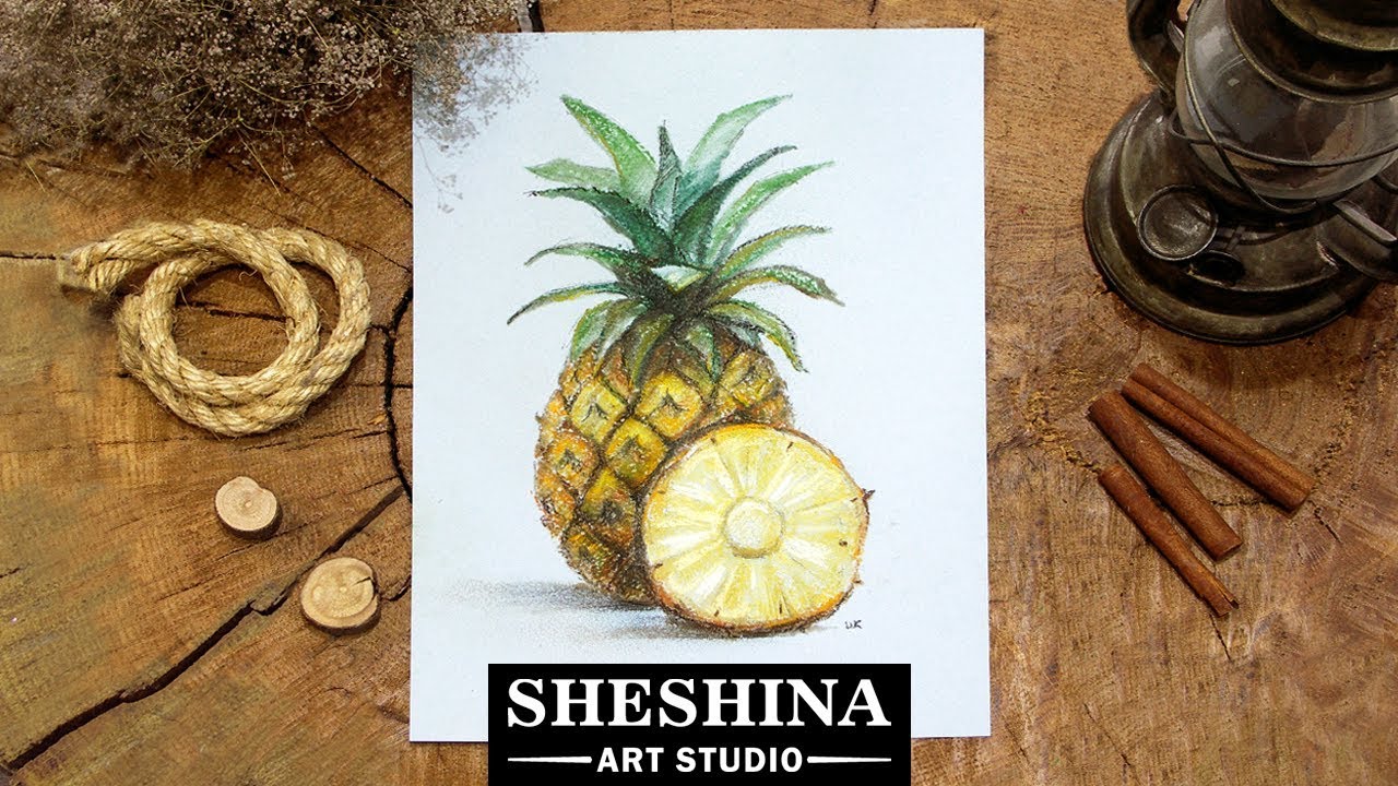 How to draw a pineapple with soft pastels 🎨 Fruits YouTube