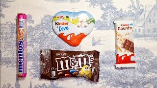 Satisfying video ASMR/lollipops candy/relaxing video/opening candy and mentos and kinder and m&m's.