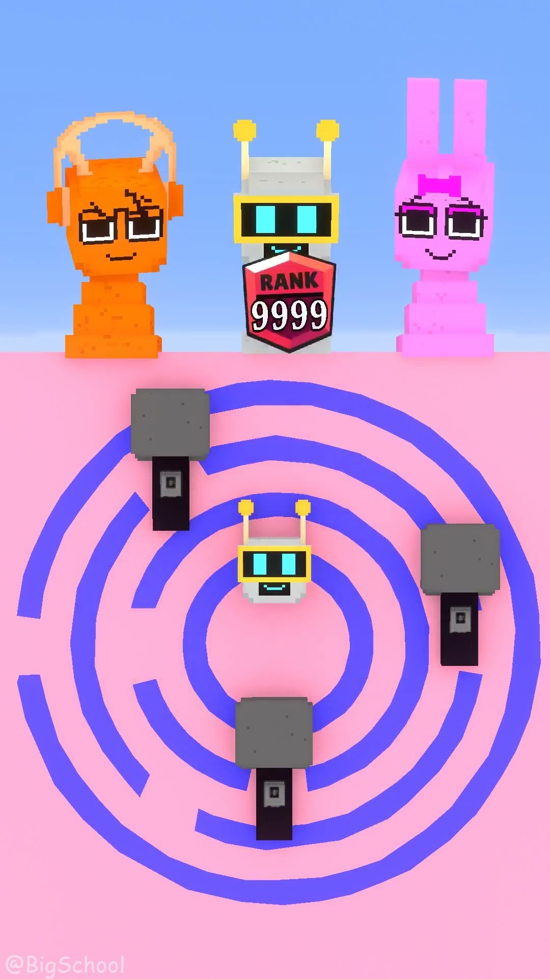 Fun Bot, Pinky, and Oren get rank 9999 to help Mr. Tree level up! ?