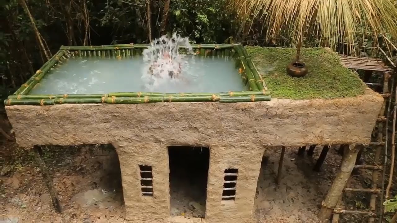 Build Swimming Pool On home Underground | build swimming pool | primitive survival tool.