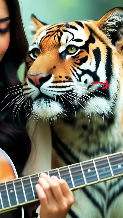 Harimau menemani gadis cantik bermain gitar