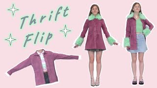 THRIFT FLIP  jacket into coat with fur collar  sewing tutorial + 3 outfit ideas