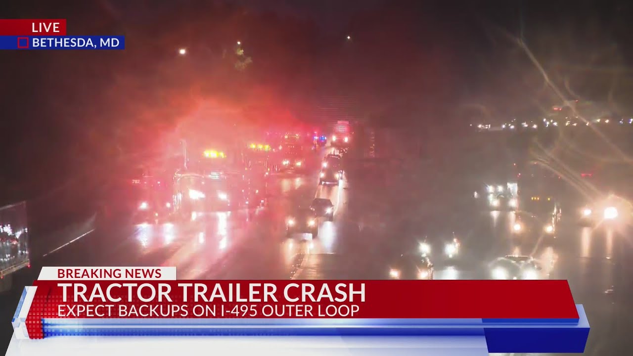 Truck crash blocks outer loop of I-495 in Maryland - YouTube
