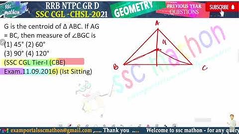G is the centroid of Δ ABC. If AG= BC, then measure of ∠BGC is