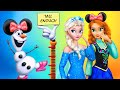 Elsa and Anna in the Disneyland / 10 Doll Hacks