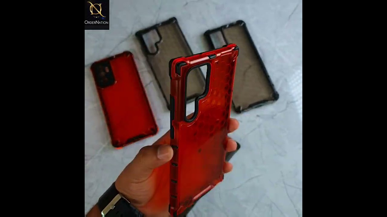 Xiaomi Redmi Note 11 Pro Plus 5G Cover - Red - Onation Hybrid Series Soft Borders Hive Shell Semi Transparent Back TPU Protective Case