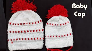 Knitting Beautifull Baby Cap (Red & White) Jasbir Creations