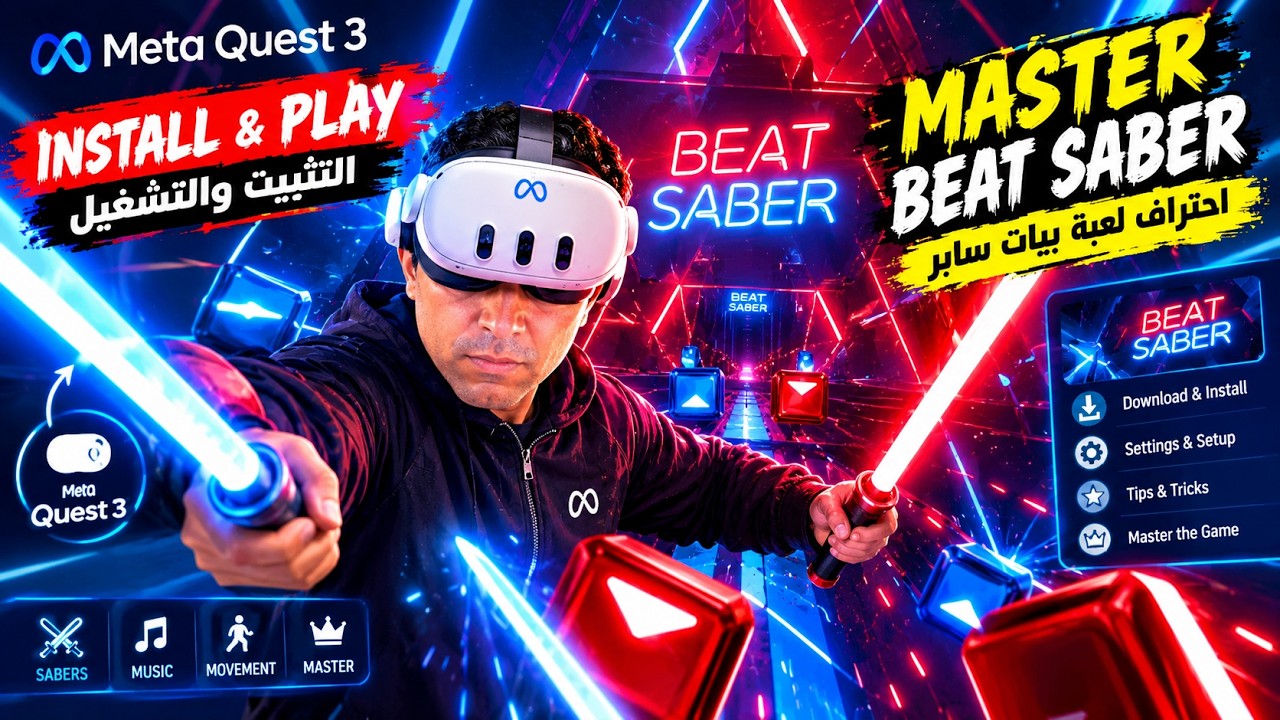 طريقة تثبيت واحتراف لعبة Beat Saber على كويست 🥽 Beat Saber VR Install & Master Gameplay on Quest