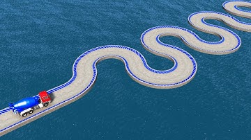 Impossible Snake Shape Bridge Crossing Cars Vs Deep Water - BeamNG.Drive