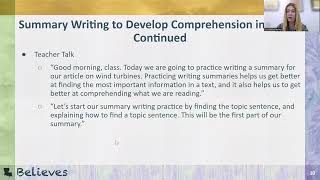 Content Literacy in Action Session 9 - Summary Writing to Develop Comprehension