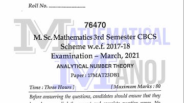 MDU MSc Mathematics Previous Year Paper 2021 | Analytical Number Theory | Mathematical Manoj