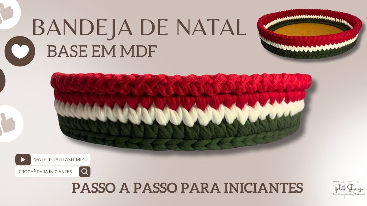Passo a passo Bandeja de Natal em fio de malha - PAP para iniciantes - Aula completa - Base em MDF 