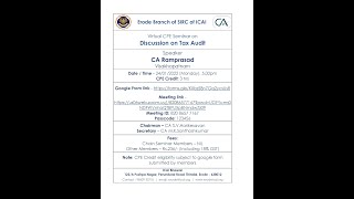 Virtual CPE Seminar on Discussion on Tax Audit by CA Ramprasad - Erode ICAI