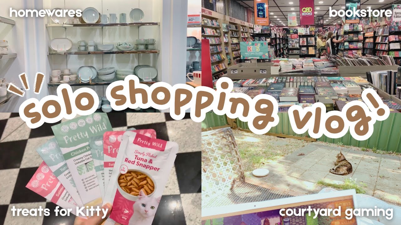 SHOPPING ALONE ☕️📚 relaxing day out, brunch, homewares, bookstore, cozy courtyard gaming with Kitty