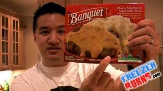 Banquet Cheesy Smothered Meat Patty Meal Video Review Freezerburns Ep66