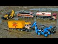 Jcb Tractor Cartoon Video | Dumper Truck TATA Container Muddy Accident Pulling Out Jcb 3dx? AJ TOYS
