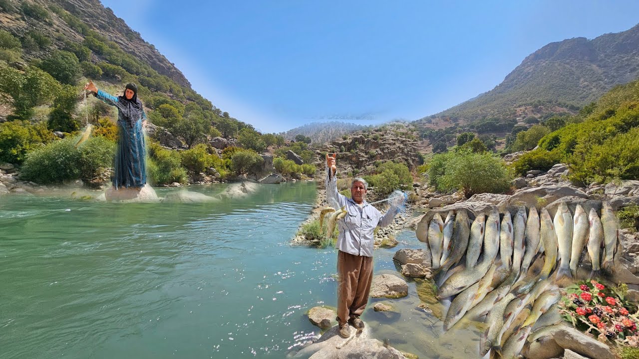 Тяжелый труд пары кочевников на захватывающей рыбалке🌊 | Рыбалка в горах, живописных долинах🍃🐟