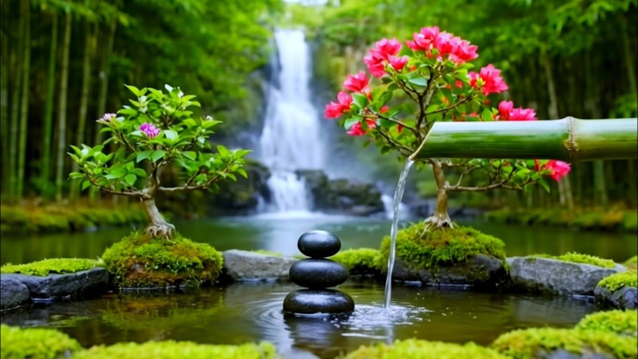 Beautiful Piano Music 🌿 Peaceful Relaxing Music with Bamboo Water Sounds for Healing and Resting