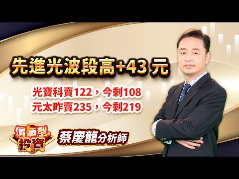 中視【價值型投資】20240530 #蔡慶龍：先進光波段高+43 元 光寶科賣122，今剩108 元太昨賣235，今剩219 #中視 #中視新聞 #蔡慶龍 #價值型投資 #摩爾證券投顧